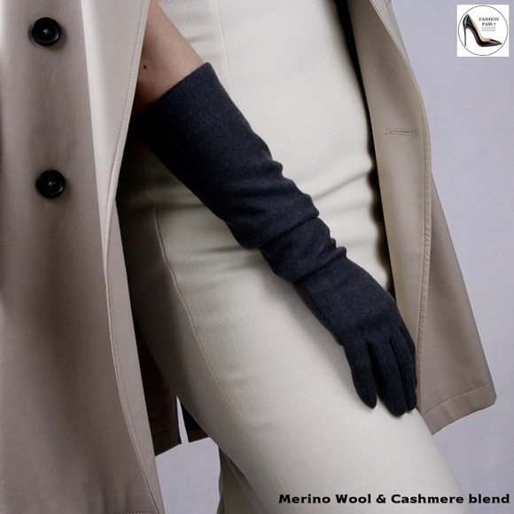 Long Cashmere Merino Wool Glove Classical Black Opera Driving Winter Warm Gloves - Picture 2 of 8